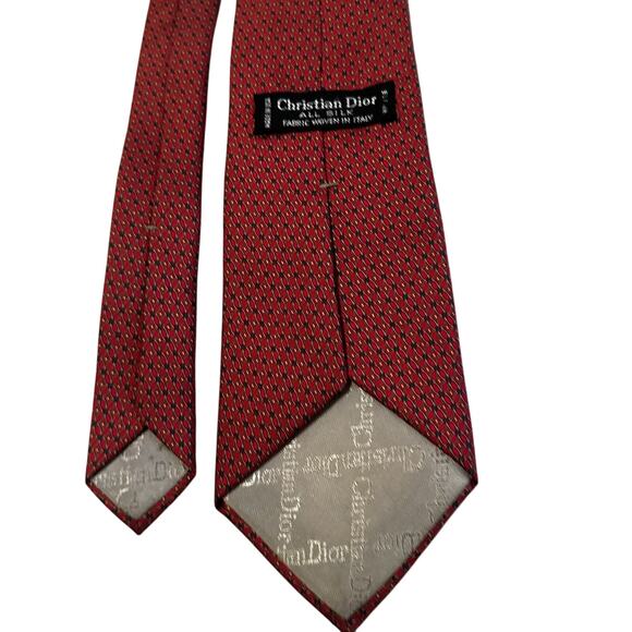 Vintage Christian Dior Vintage Geometric Design Silk Tie Red Preowned - Picture 3 of 5